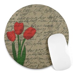 Vintage Tulips Round Mousepads by Valentinaart