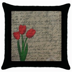 Vintage Tulips Throw Pillow Case (black) by Valentinaart