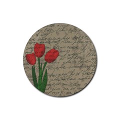 Vintage Tulips Rubber Round Coaster (4 Pack)  by Valentinaart