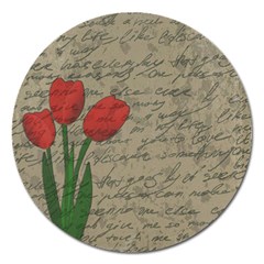 Vintage Tulips Magnet 5  (round) by Valentinaart