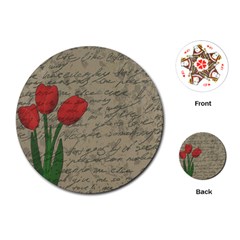 Vintage Tulips Playing Cards (round)  by Valentinaart