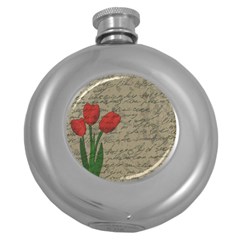 Vintage Tulips Round Hip Flask (5 Oz) by Valentinaart