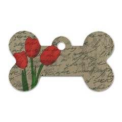 Vintage Tulips Dog Tag Bone (two Sides) by Valentinaart