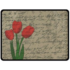 Vintage Tulips Fleece Blanket (large)  by Valentinaart