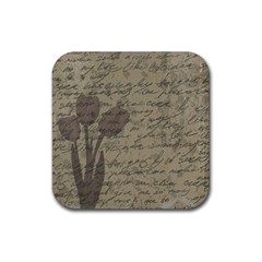 Vintage Tulips Rubber Coaster (square)  by Valentinaart