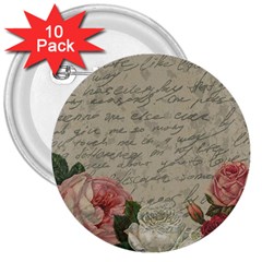 Vintage Roses 3  Buttons (10 Pack)  by Valentinaart