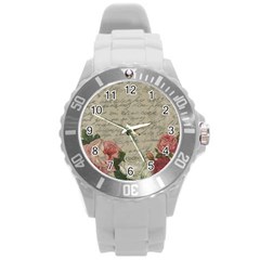 Vintage Roses Round Plastic Sport Watch (l) by Valentinaart