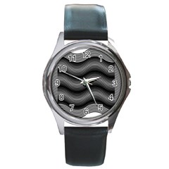 Two Layers Consisting Of Curves With Identical Inclination Patterns Round Metal Watch