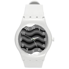 Two Layers Consisting Of Curves With Identical Inclination Patterns Round Plastic Sport Watch (m)