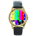 Color Bars & Tones Round Gold Metal Watch Front