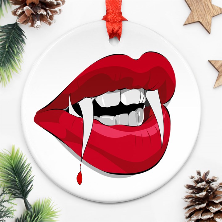 Mouth Jaw Teeth Vampire Blood Round Ornament (Two Sides)