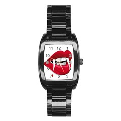 Mouth Jaw Teeth Vampire Blood Stainless Steel Barrel Watch by Simbadda