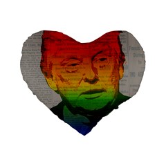 Rainbow Trump  Standard 16  Premium Flano Heart Shape Cushions by Valentinaart