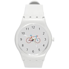 Bicycle Sports Drawing Minimalism Round Plastic Sport Watch (m) by Simbadda