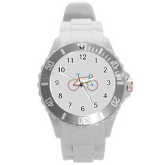 Bicycle Sports Drawing Minimalism Round Plastic Sport Watch (l) by Simbadda