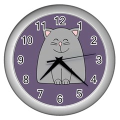 Cat Minimalism Art Vector Wall Clocks (silver)  by Simbadda