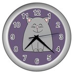 Cat Minimalism Art Vector Wall Clocks (Silver)  Front