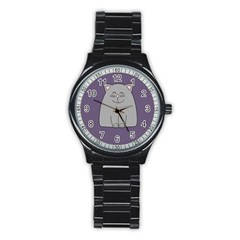 Cat Minimalism Art Vector Stainless Steel Round Watch