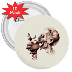 Zombie Apple Bite Minimalism 3  Buttons (10 Pack)  by Simbadda