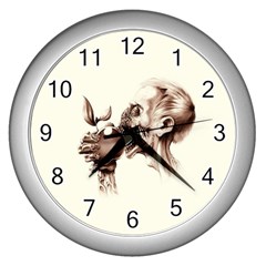 Zombie Apple Bite Minimalism Wall Clocks (silver)  by Simbadda