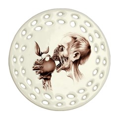 Zombie Apple Bite Minimalism Round Filigree Ornament (two Sides)