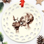 Zombie Apple Bite Minimalism Round Filigree Ornament (Two Sides) Front