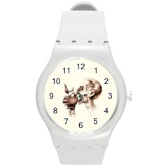 Zombie Apple Bite Minimalism Round Plastic Sport Watch (m)