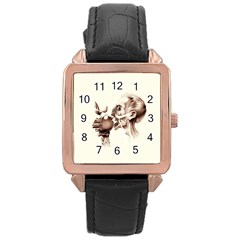 Zombie Apple Bite Minimalism Rose Gold Leather Watch 