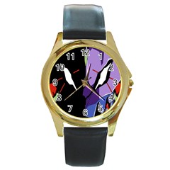 Monster Face Drawing Paint Round Gold Metal Watch