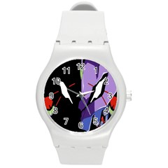 Monster Face Drawing Paint Round Plastic Sport Watch (m) by Simbadda