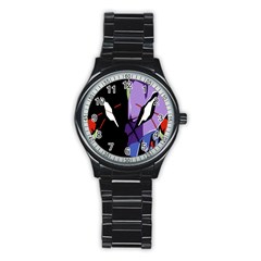 Monster Face Drawing Paint Stainless Steel Round Watch