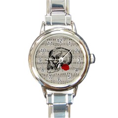 Skull And Rose  Round Italian Charm Watch by Valentinaart