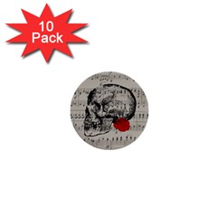 Skull And Rose  1  Mini Buttons (10 Pack) 