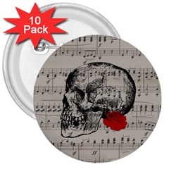 Skull And Rose  3  Buttons (10 Pack) 