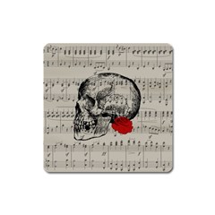 Skull And Rose  Square Magnet