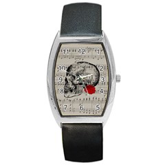 Skull And Rose  Barrel Style Metal Watch by Valentinaart