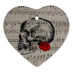 Skull And Rose  Heart Ornament (two Sides)