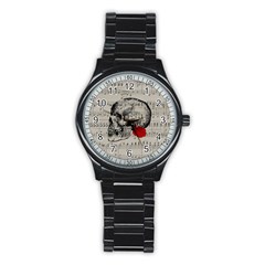 Skull And Rose  Stainless Steel Round Watch by Valentinaart