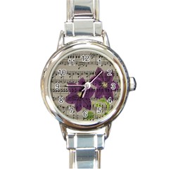 Vintage Purple Flowers Round Italian Charm Watch by Valentinaart