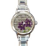 Vintage purple flowers Round Italian Charm Watch Front