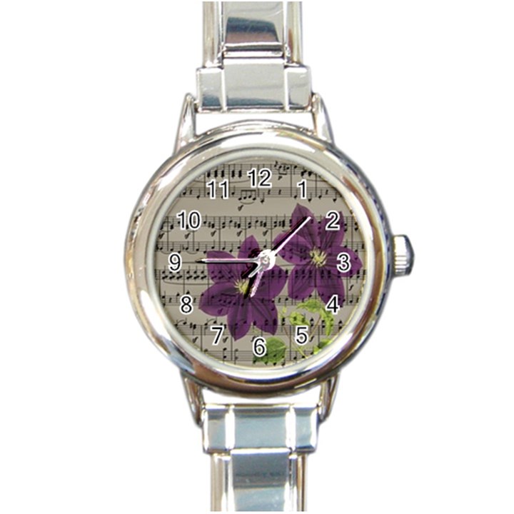 Vintage purple flowers Round Italian Charm Watch