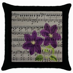 Vintage Purple Flowers Throw Pillow Case (black) by Valentinaart