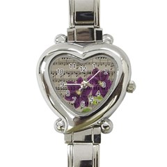 Vintage Purple Flowers Heart Italian Charm Watch