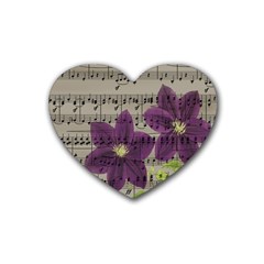 Vintage Purple Flowers Heart Coaster (4 Pack) 