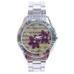 Vintage Purple Flowers Stainless Steel Analogue Watch