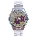 Vintage purple flowers Stainless Steel Analogue Watch Front