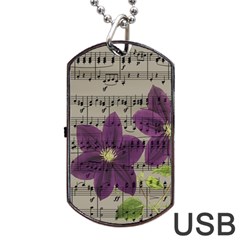 Vintage Purple Flowers Dog Tag Usb Flash (two Sides) by Valentinaart