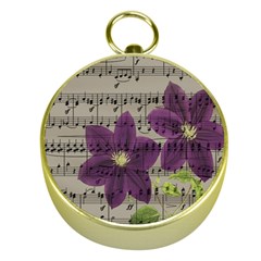 Vintage Purple Flowers Gold Compasses