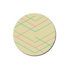 Abstract Yellow Geometric Line Pattern Rubber Round Coaster (4 Pack)  by Simbadda