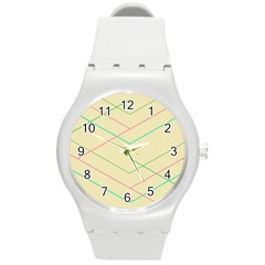 Abstract Yellow Geometric Line Pattern Round Plastic Sport Watch (m)